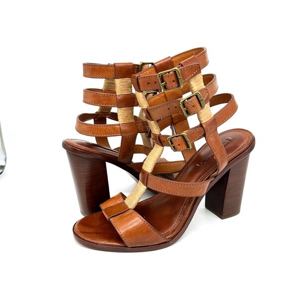 Frye Suzie Gladiator Leather Sandal Heels Cognac Brown 
Womens Size 8 Strappy - Picture 1 of 14